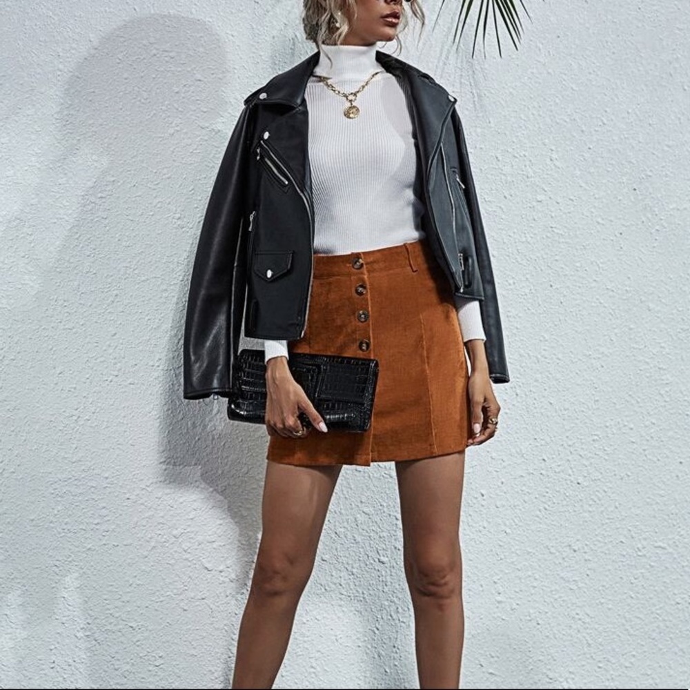 Button Front Corduroy Skirt